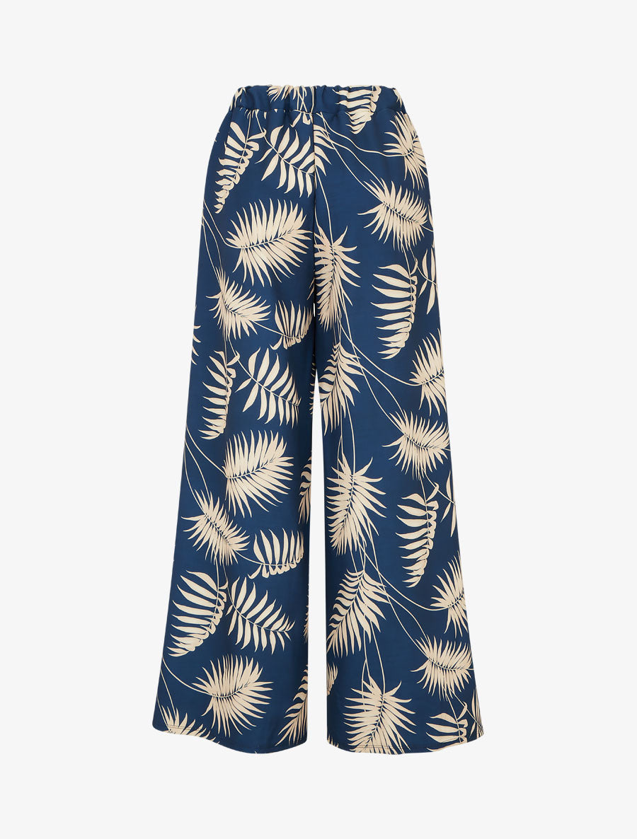 Pantalon ample et fluide imprimé feuilles - Bleu foncé - 2