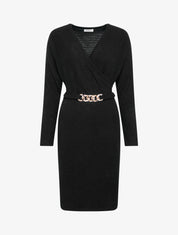 Robe pull moulante à ceinture bijou - Noir - 1