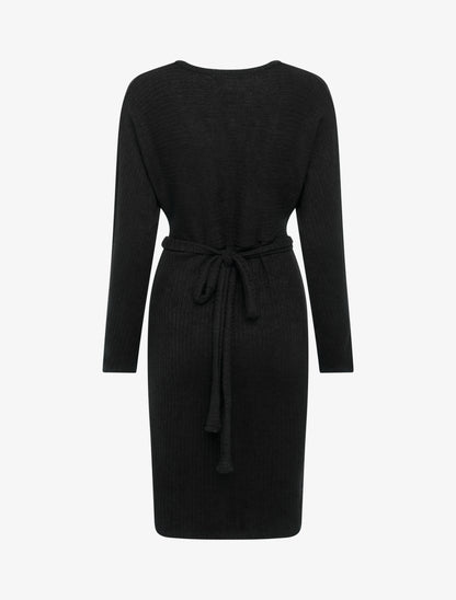 Robe pull moulante à ceinture bijou - Noir - 2