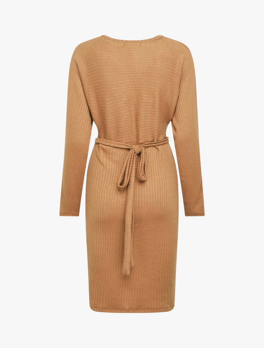 Robe pull moulante à ceinture bijou - Camel - 2