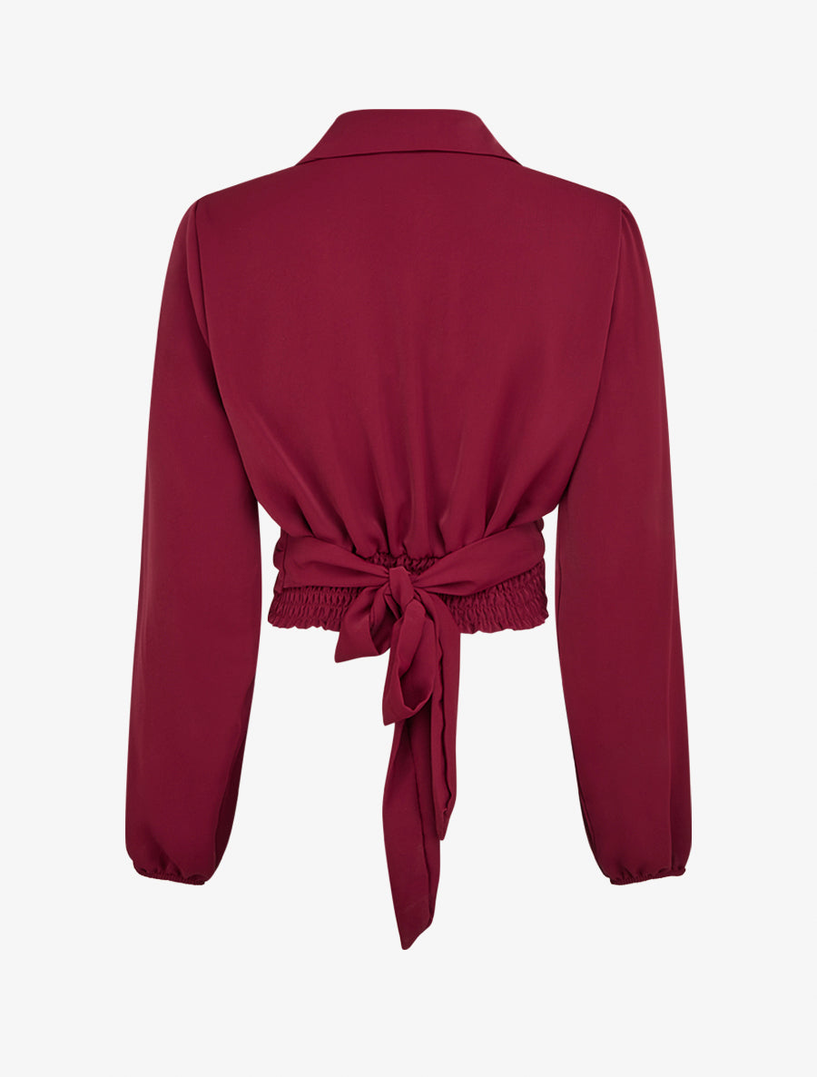 Top corto incrociato tinta unita e satinato - Bordeaux