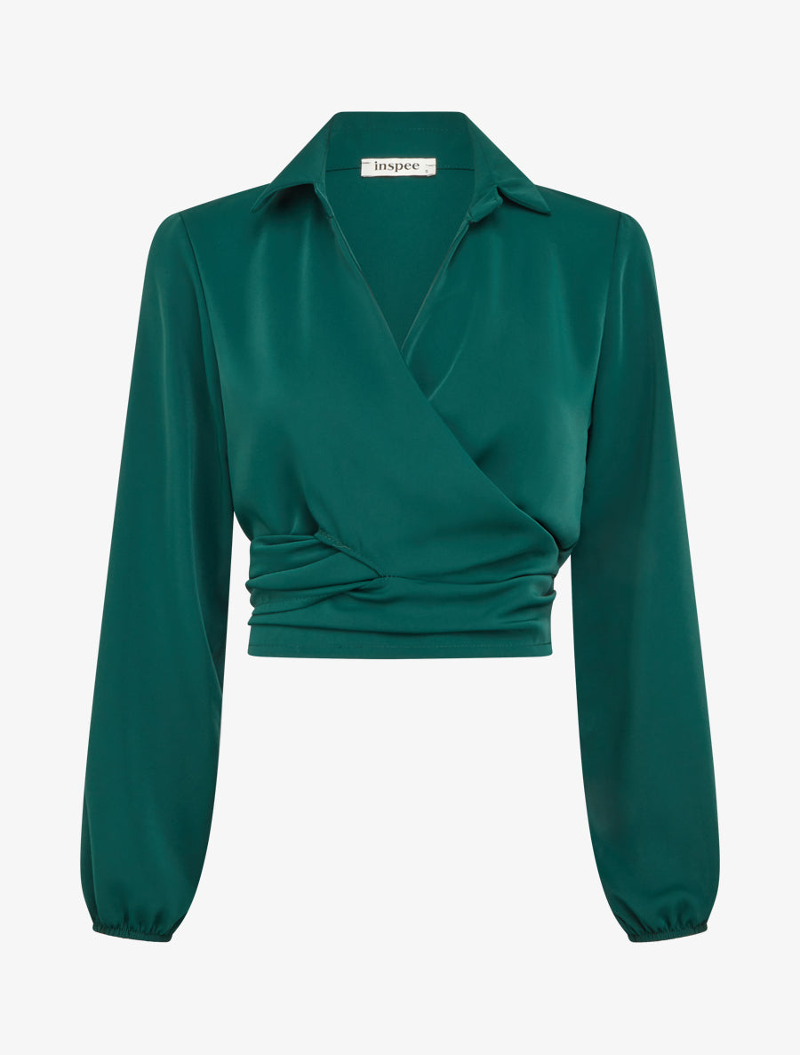 Crop-top cache-coeur uni et satiné - Vert foncé - 1