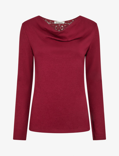 Maglione con collo a cowl e schiena in crochet. - Bordeaux