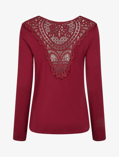 Maglione con collo a cowl e schiena in crochet. - Bordeaux