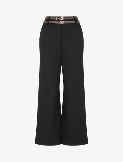 Pantalon droit taille haute à double ceinture - Noir - 1