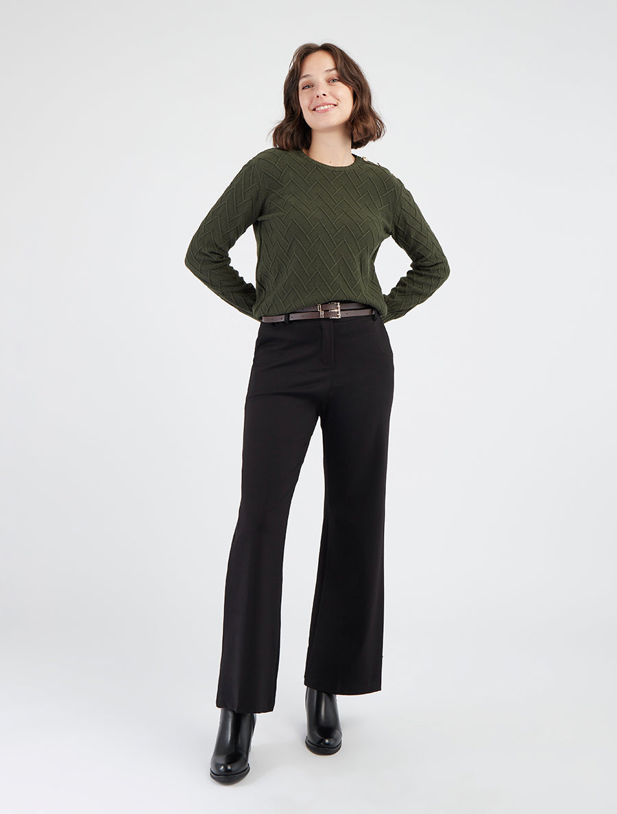 Pantalon droit taille haute à double ceinture - Noir - 8