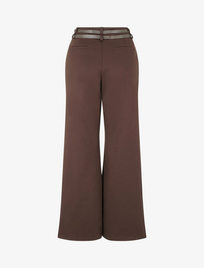 Pantalon droit taille haute à double ceinture - Marron - 2