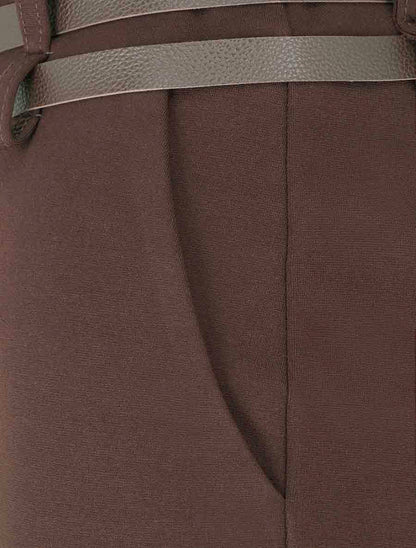 Pantalon droit taille haute à double ceinture - Marron - 3