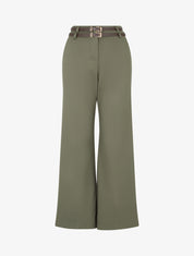 Pantalon droit taille haute à double ceinture - Kaki - 1