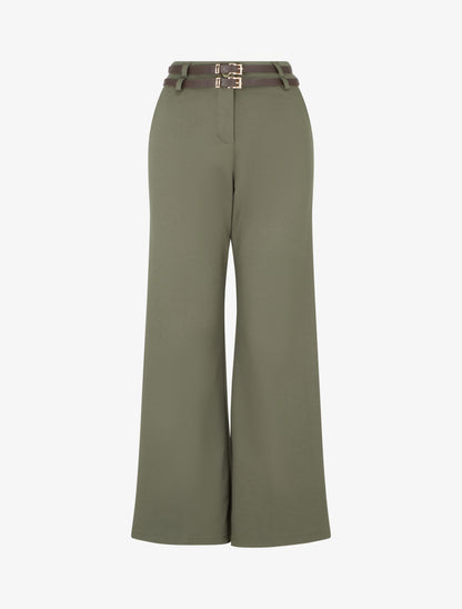 Pantalon droit taille haute à double ceinture - Kaki - 1