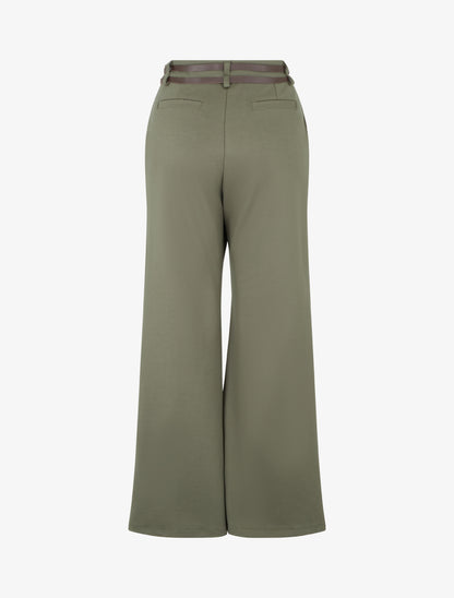 Pantalon droit taille haute à double ceinture - Kaki - 2