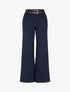 Pantalon droit taille haute à double ceinture - Marine - 1