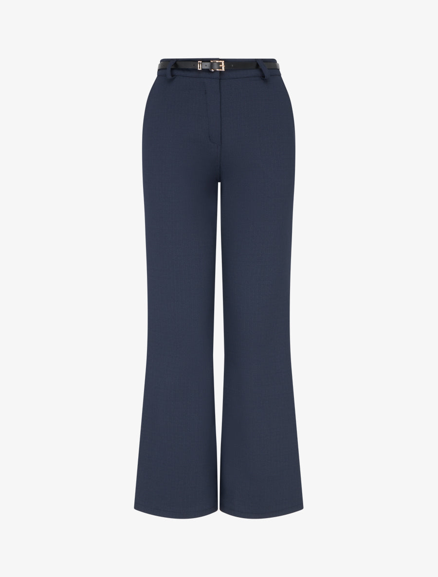 Pantalon droit ceinturé imprimé - Marine - 1