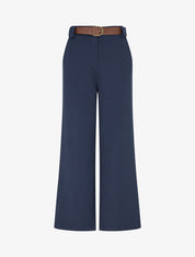 Pantalon droit uni taille haute - Marine - 1