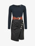 Robe bimatière jupe plissé à boutons - Marine - 1