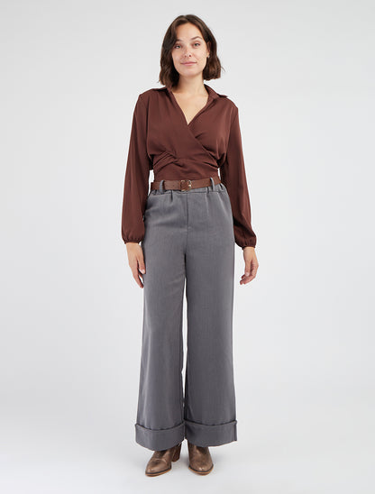 Pantaloni ampi con risvolto - Grigio