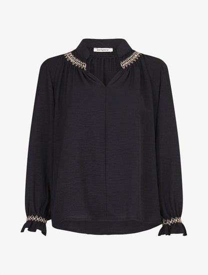 Blouse droite à détail brodé - Noir - 4