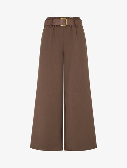 Pantalon élastiqué coupe ample - Marron - 1
