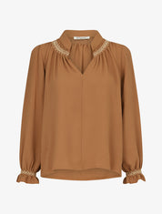 Blouse droite à détail brodé - Camel - 1