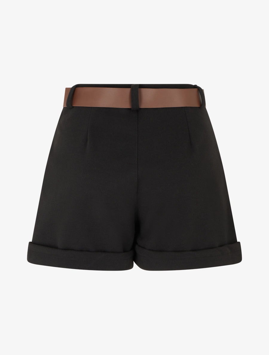 Short droit à revers et ceinture - Noir - 2