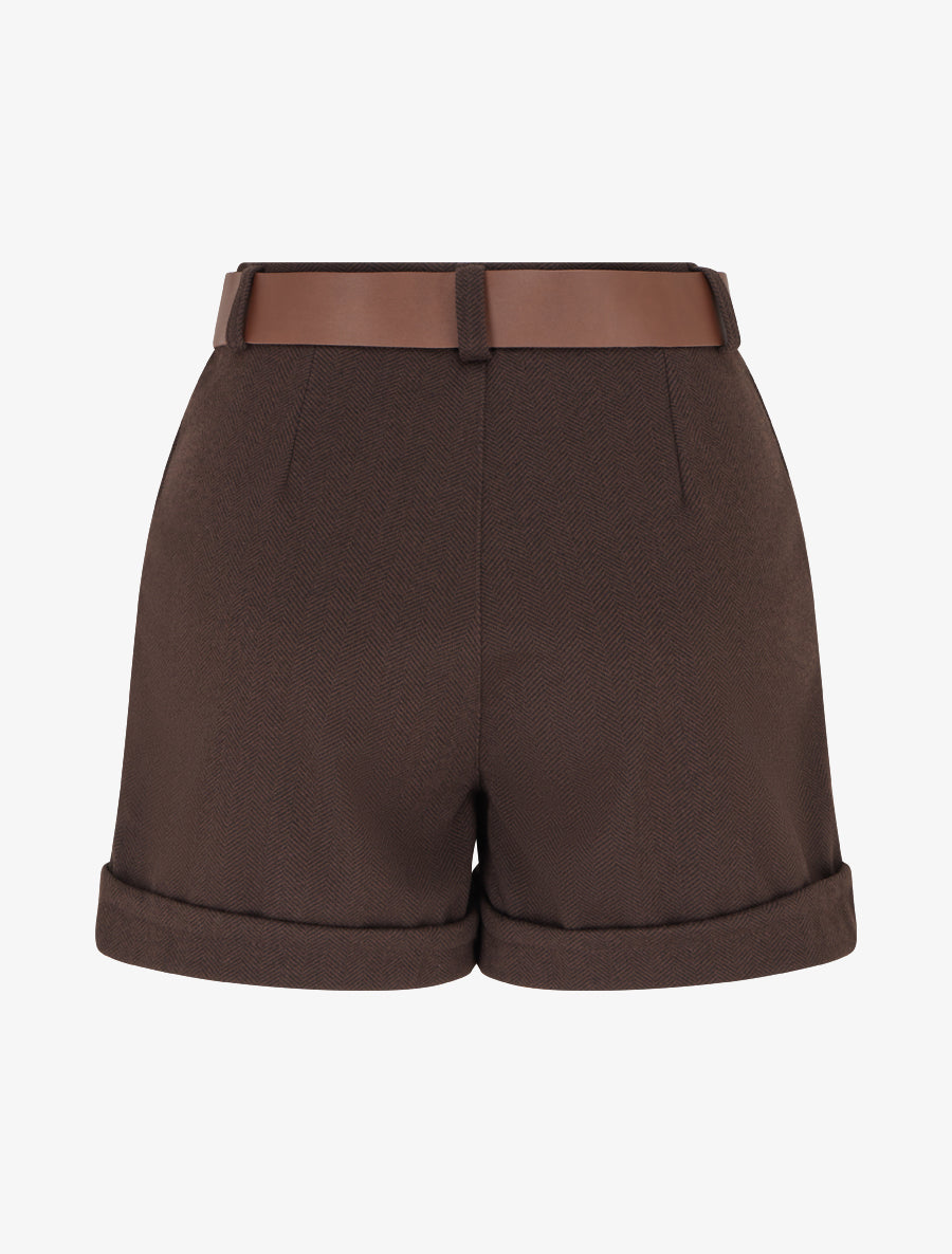 Short à revers imprimé chevron - Marron - 2