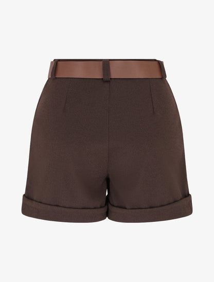 Short à revers imprimé chevron - Marron - 2