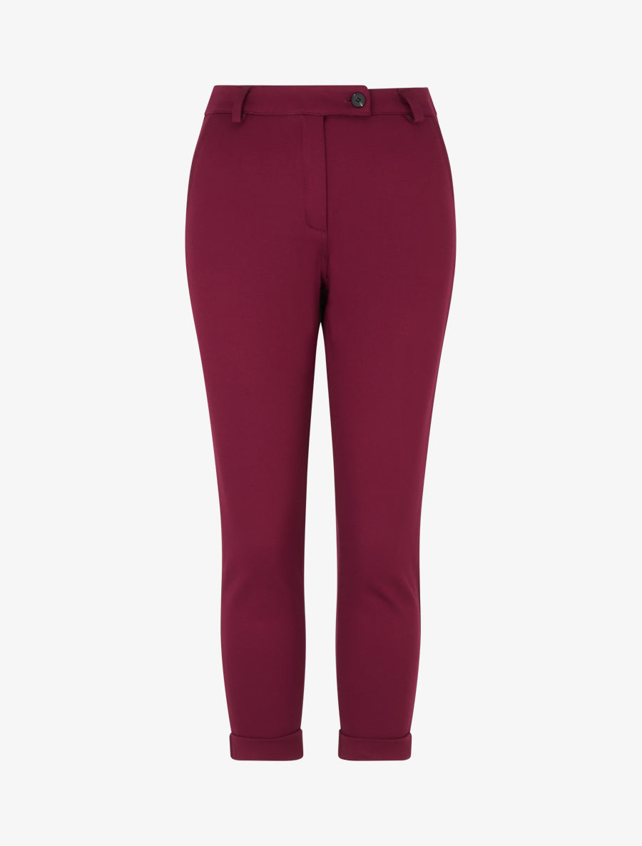 Pantalon slim à revers - Lie de vin - 1