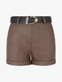 Short ceinturé à revers en simili - Marron - 1