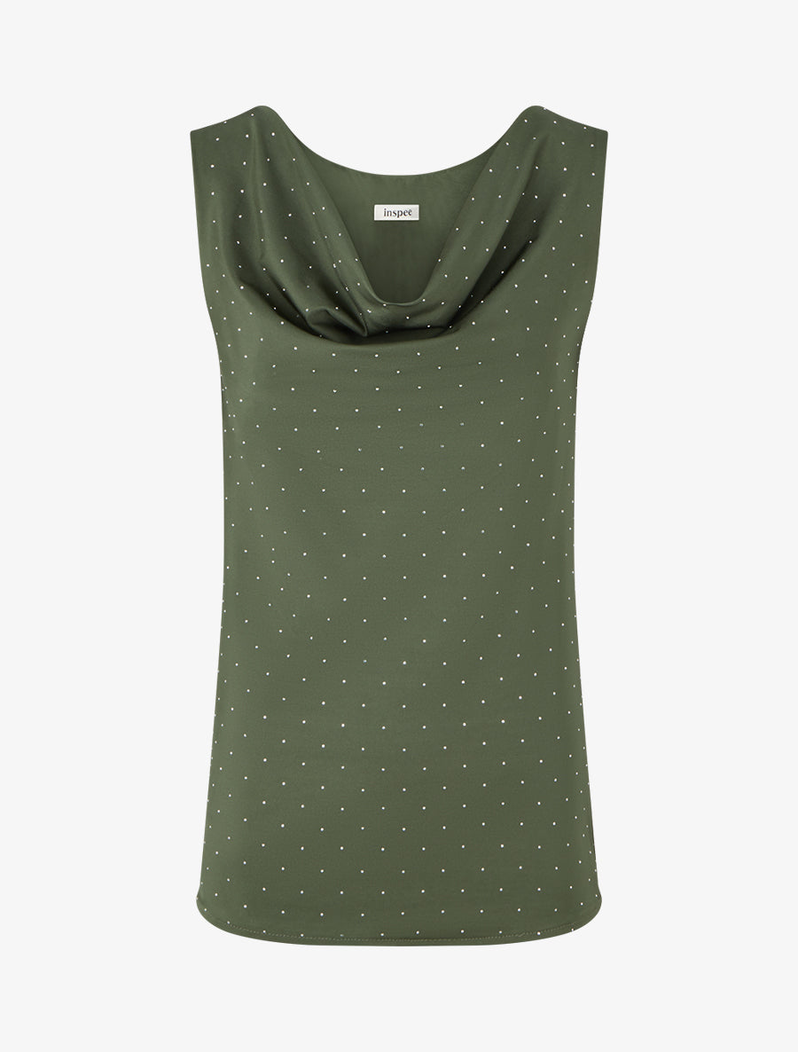Top uni sans manches à strass - Kaki - 1