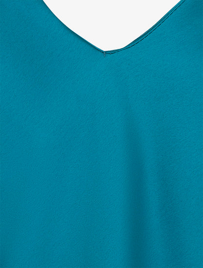 Top satiné à empiècement bijoux - Bleu canard - 3