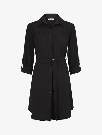Robe chemise fluide et ceinturée - Noir - 1