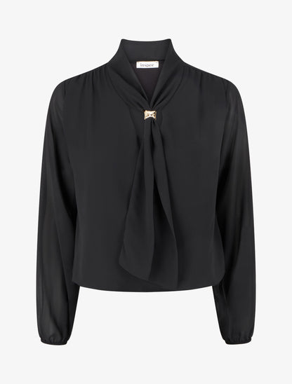 Top droit à col lavallière bijou - Noir - 1