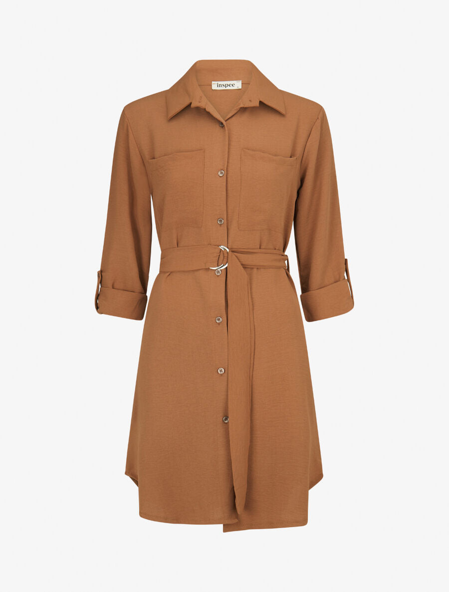 Robe chemise fluide et ceinturée - Camel - 5