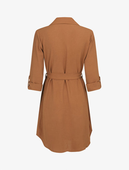 Robe chemise fluide et ceinturée - Camel - 2
