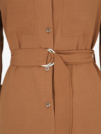 Robe chemise fluide et ceinturée - Camel - 3