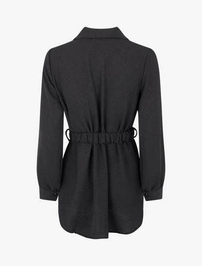 Chemise unie à ceinture élastiquée - Noir - 2