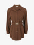 Chemise unie à ceinture élastiquée - Marron - 1
