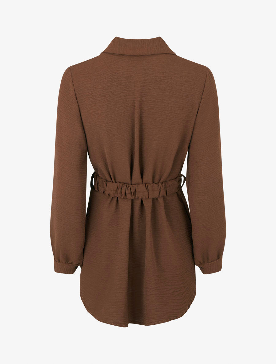 Chemise unie à ceinture élastiquée - Marron - 2