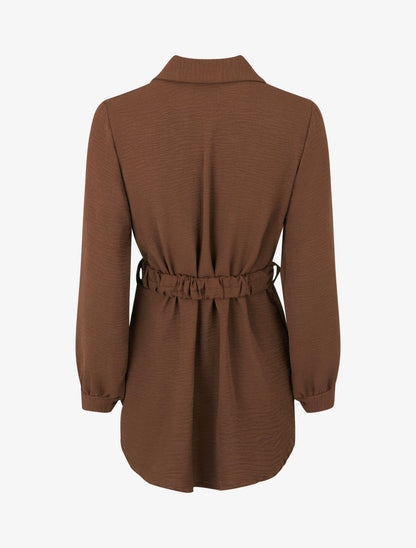 Chemise unie à ceinture élastiquée - Marron - 2