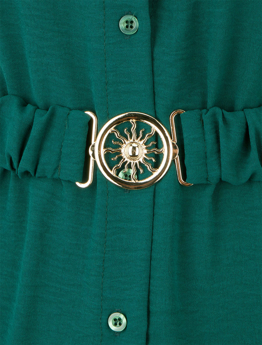 Chemise unie à ceinture élastiquée - Vert sapin - 3