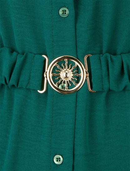 Chemise unie à ceinture élastiquée - Vert sapin - 3