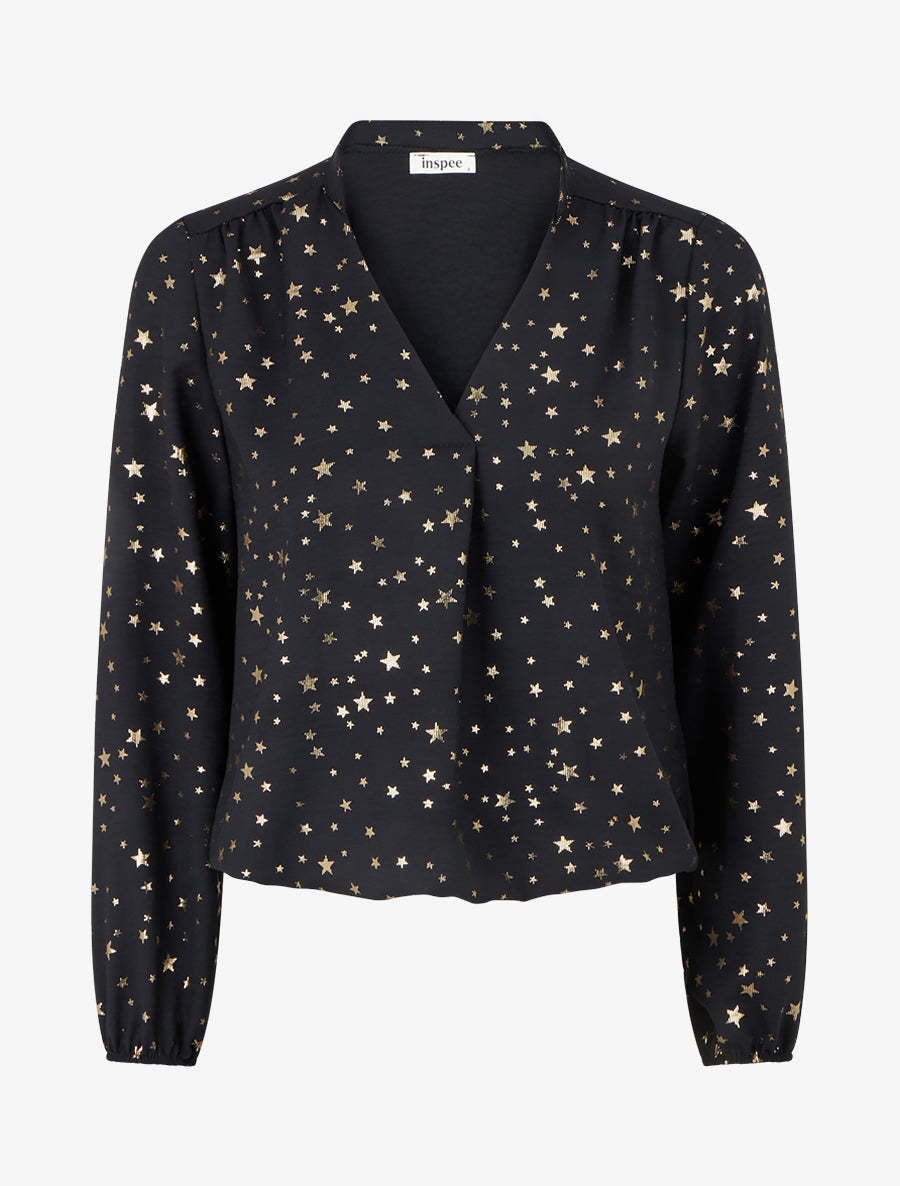 Blouse à manches longues motif étoiles irisées - Noir - 1