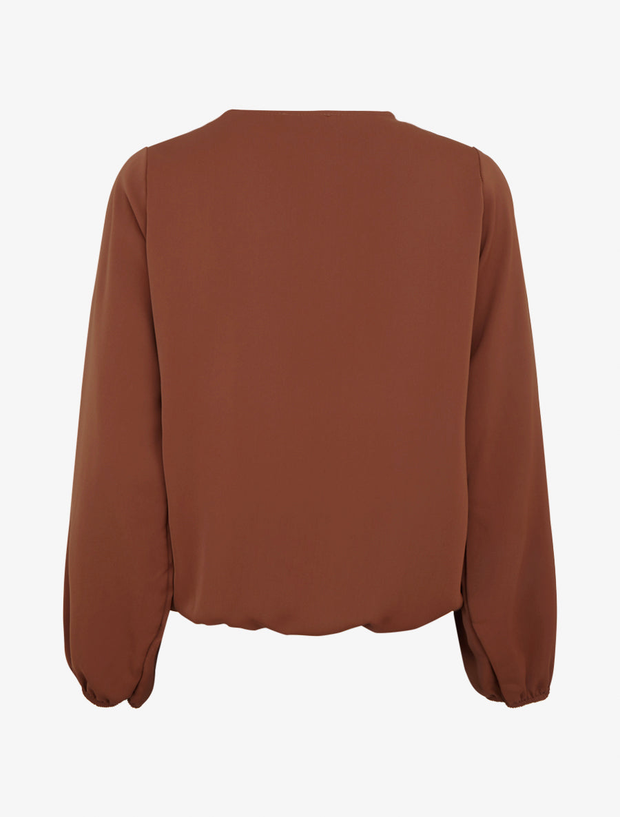 Top fluide à col asymétrique et bijoux doré - Marron - 2