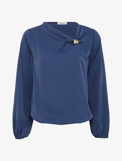 Top fluide à col asymétrique et bijoux doré - Marine - 1