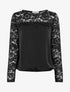 Top boule fluide satiné et dentelle - Noir - 1