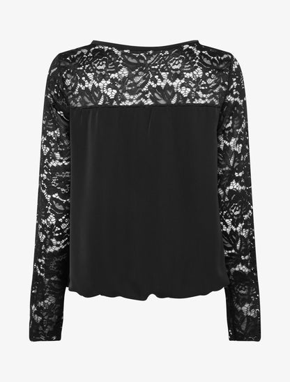 Top boule fluide satiné et dentelle - Noir - 2