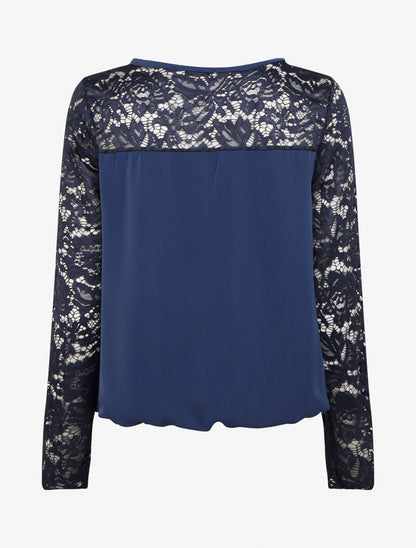 Top boule fluide satiné et dentelle - Marine - 2