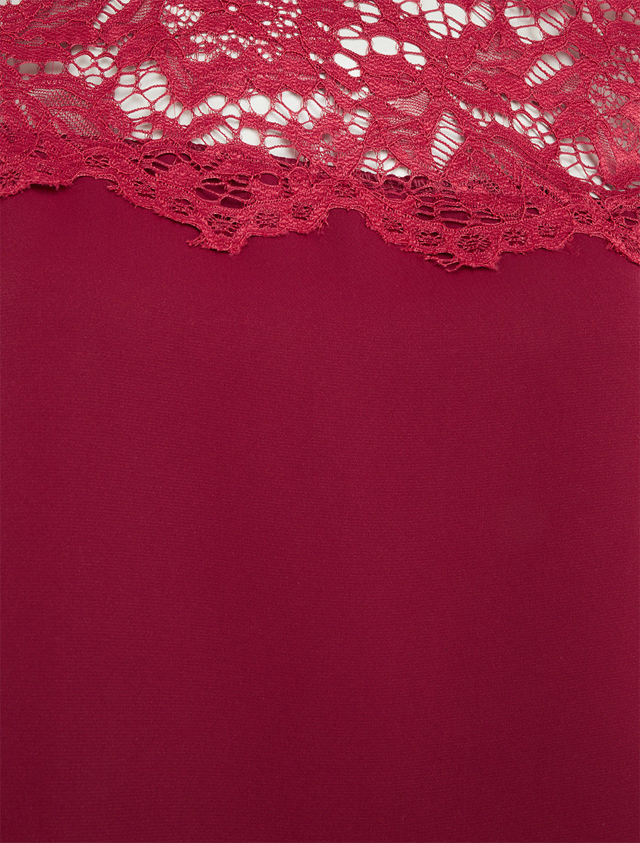 Top boule fluide satiné et dentelle - Rouge cerise - 3