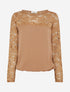 Top boule fluide satiné et dentelle - Taupe - 1