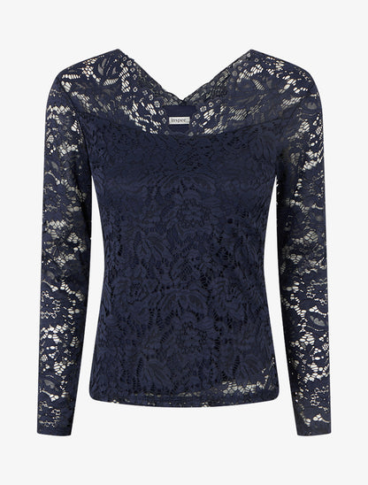 Top uni en dentelle - Marine - 1